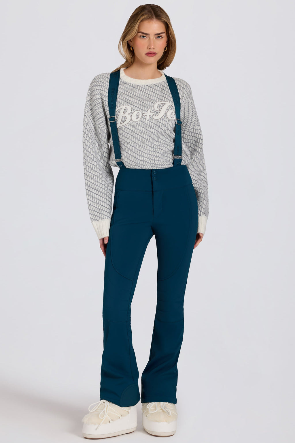 Waterproof High-Rise Salopettes with Suspenders in Teal