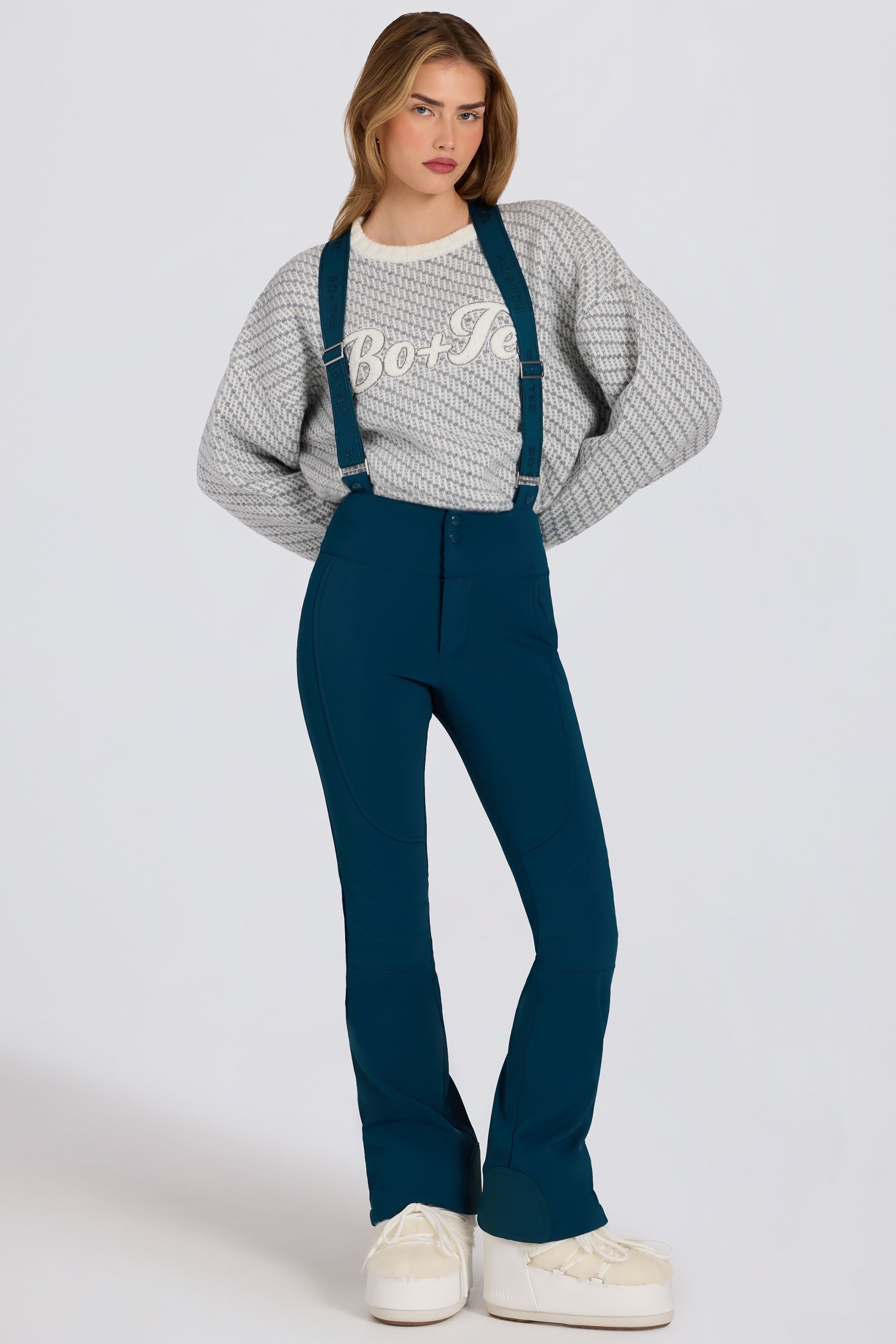 Waterproof High-Rise Salopettes with Suspenders in Teal