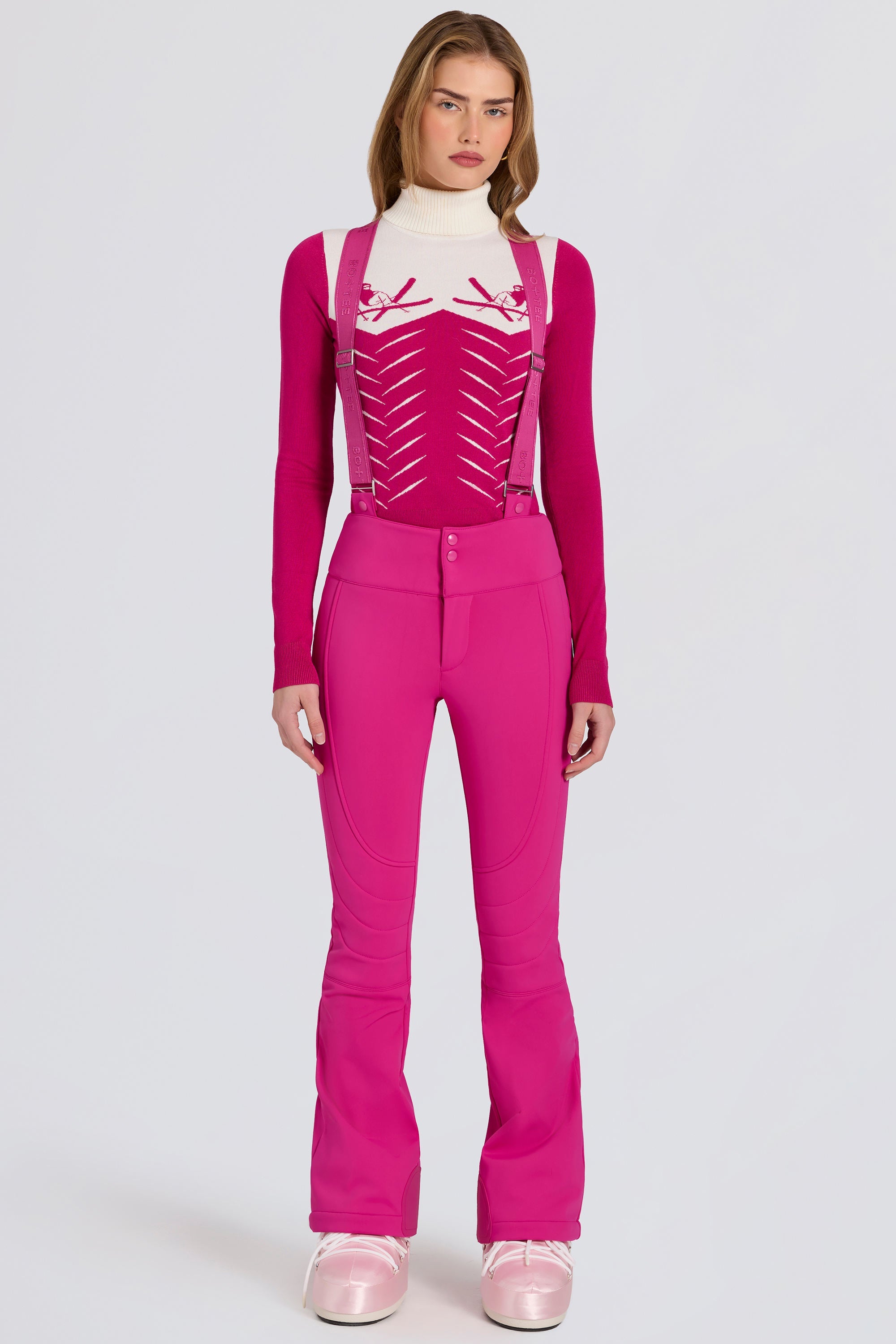 Waterproof High-Rise Salopettes with Suspenders in Magenta Pink