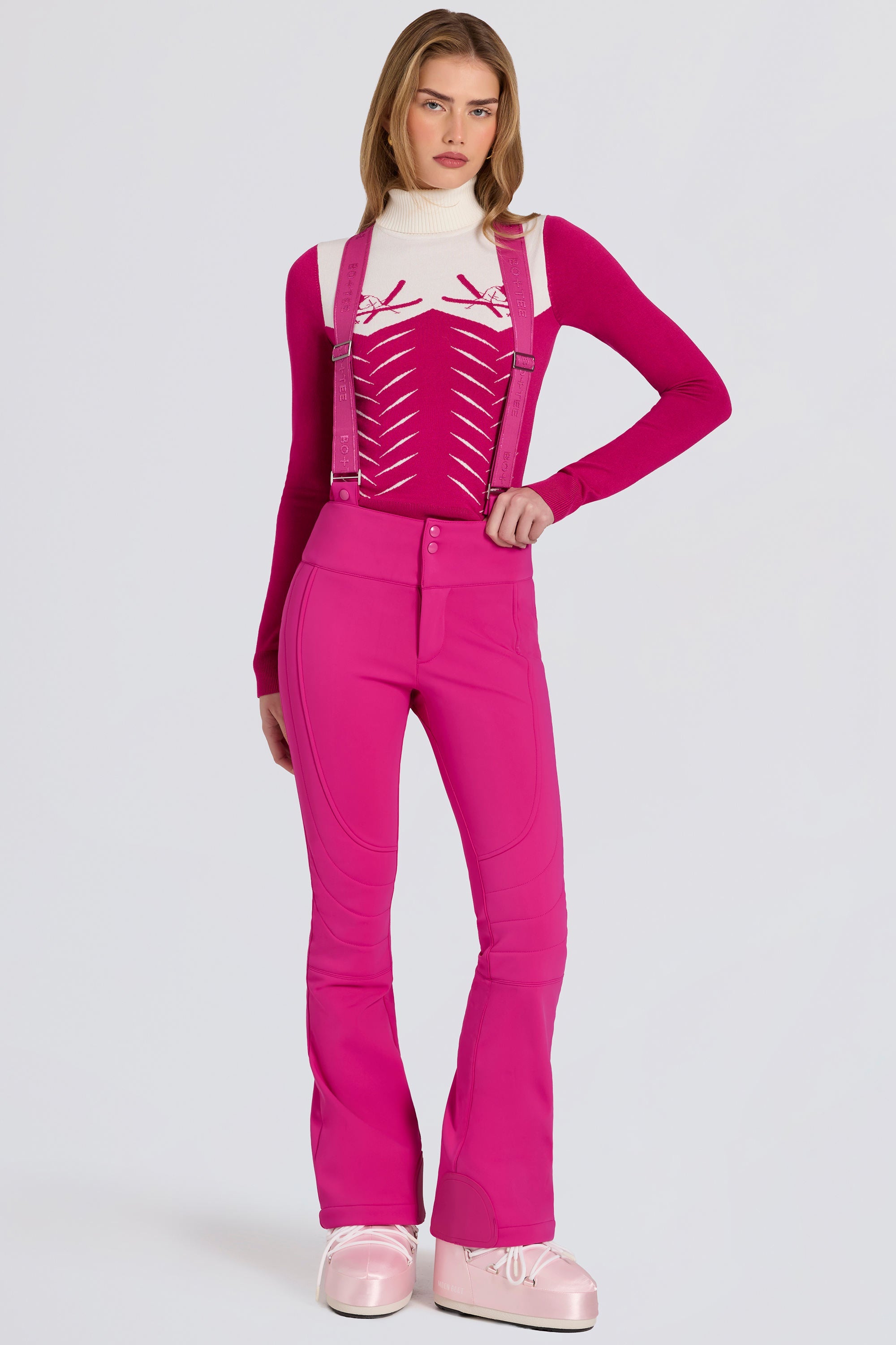 Waterproof High-Rise Salopettes with Suspenders in Magenta Pink