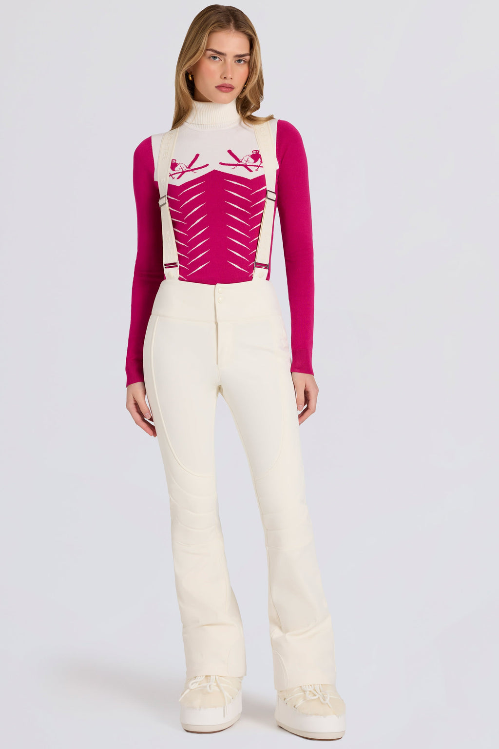 Waterproof High-Rise Salopettes with Suspenders in Ice