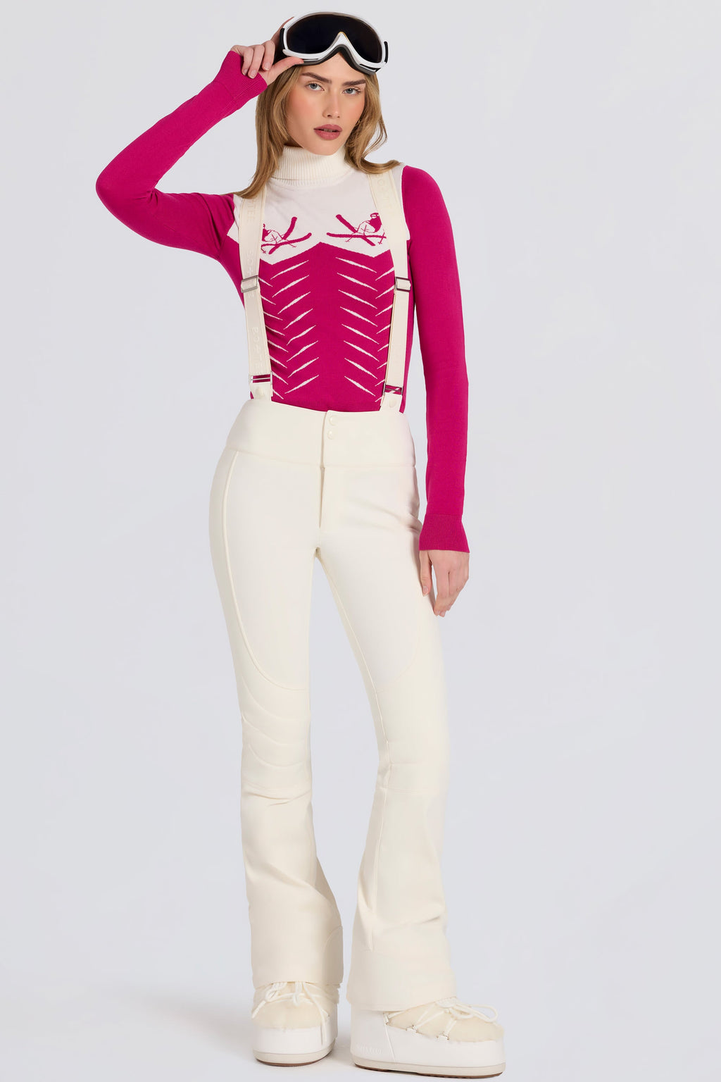 Waterproof High-Rise Salopettes with Suspenders in Ice