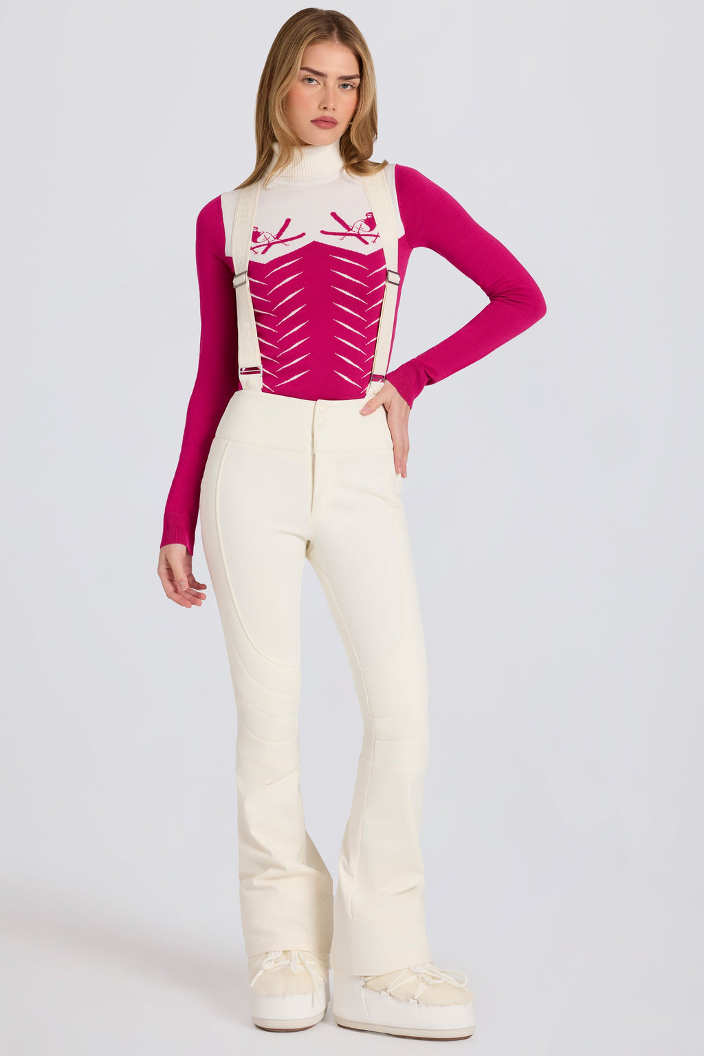 Waterproof High-Rise Salopettes with Suspenders in Ice