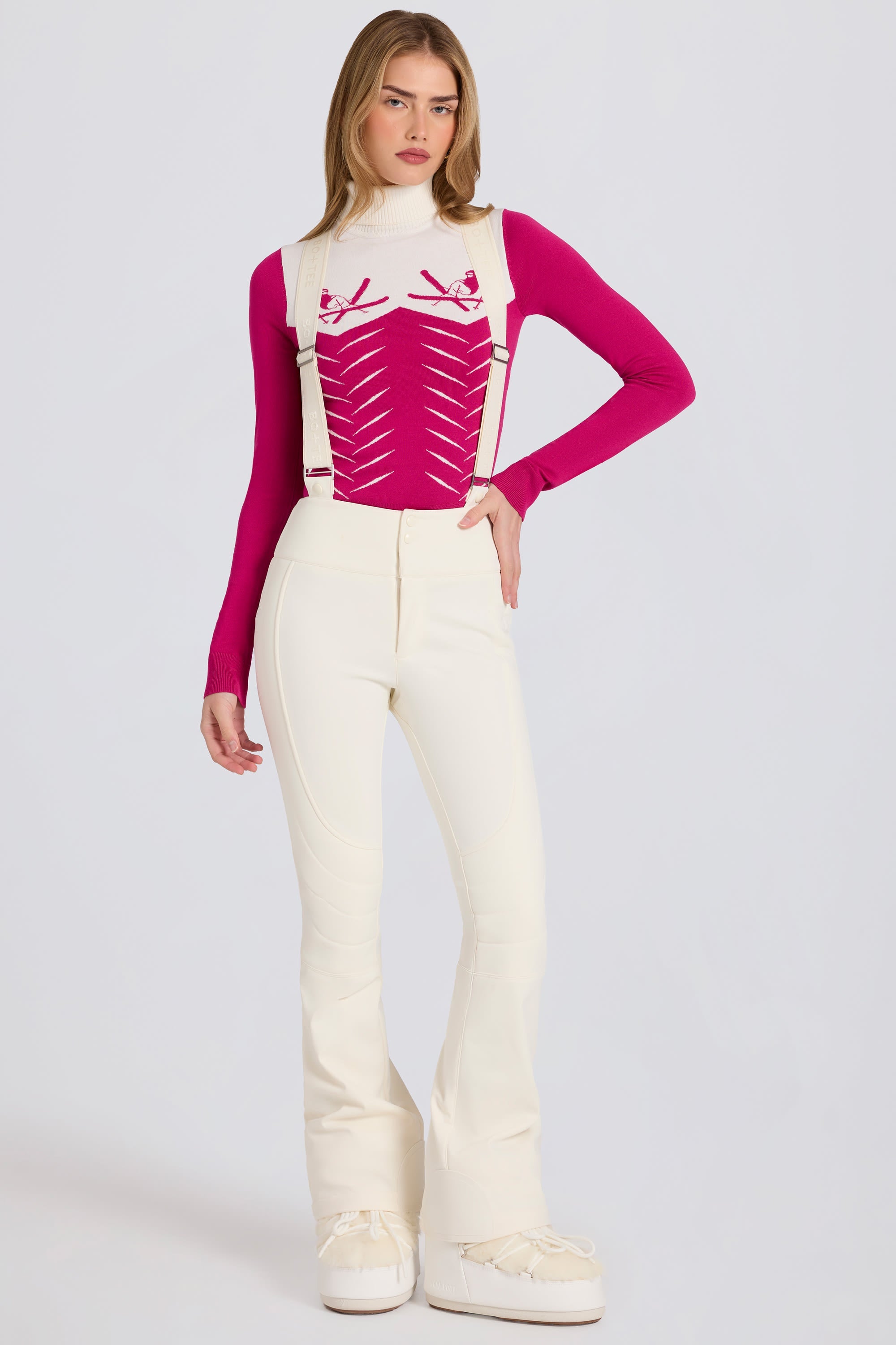 Waterproof High-Rise Salopettes with Suspenders in Ice