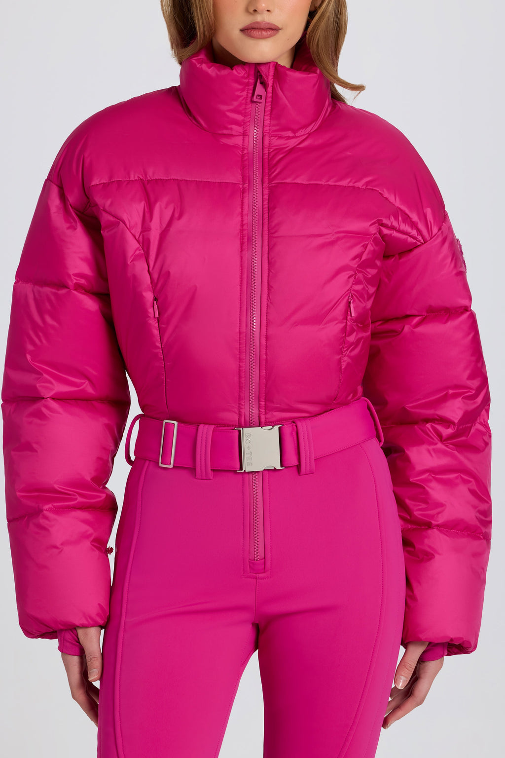 Waterproof Padded Belted Ski Suit in Magenta Pink