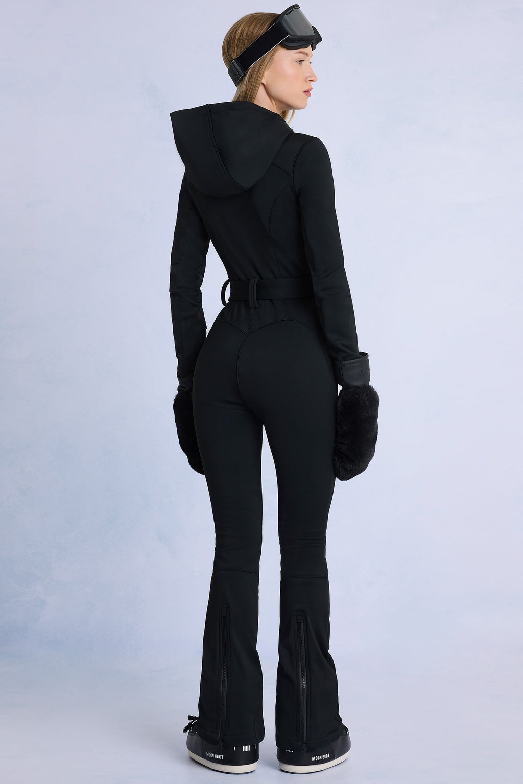 Waterproof Hooded Fitted Ski Suit in Black