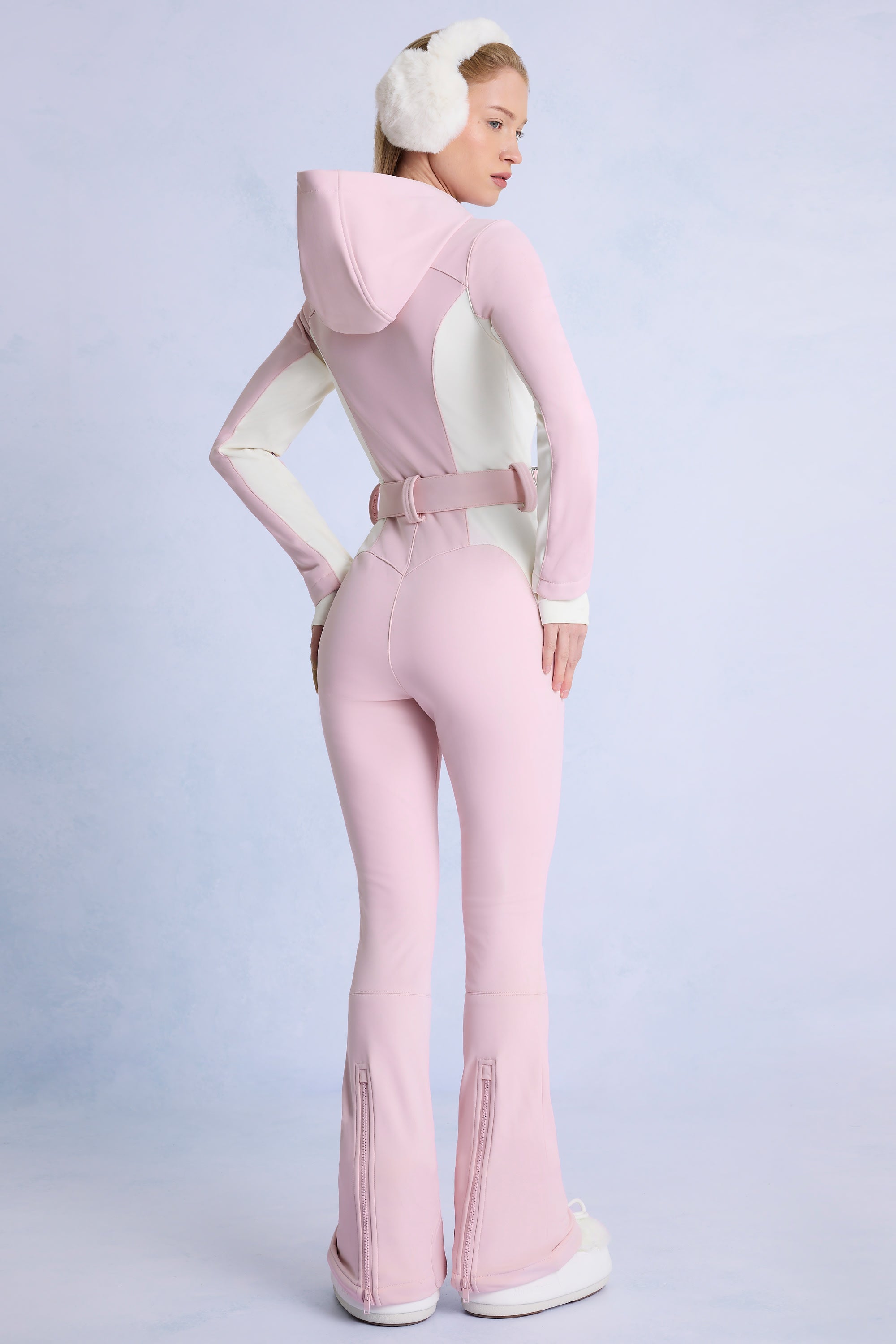 Waterproof Hooded Fitted Ski Suit in Powder Pink