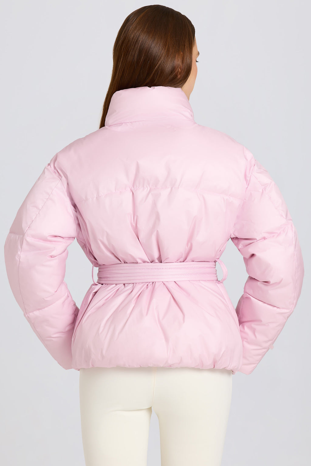Waterproof Belted Oversized Ski Jacket in Powder Pink