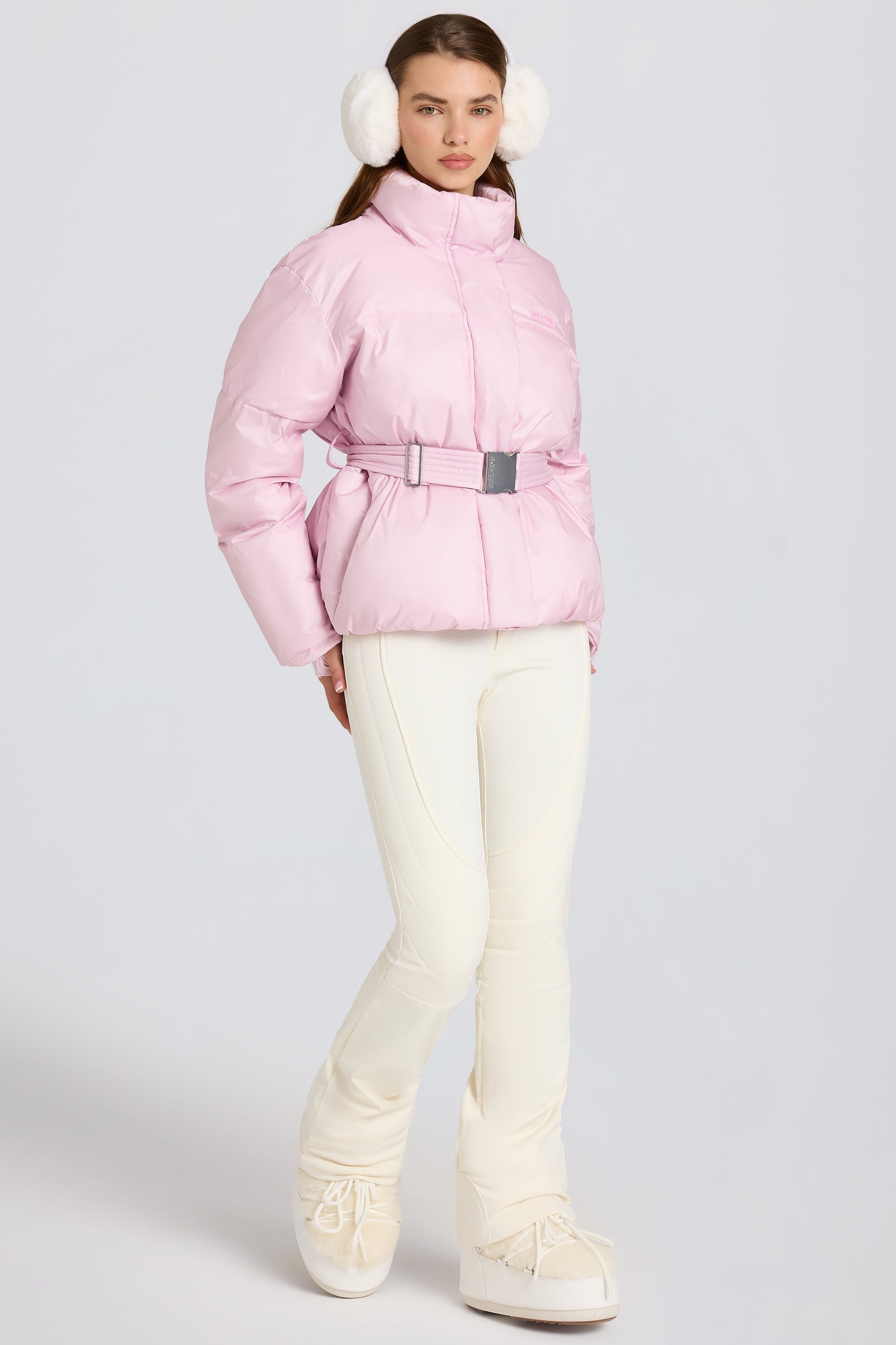 Waterproof Belted Oversized Ski Jacket in Powder Pink