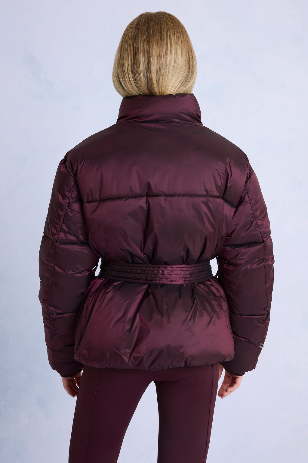 Waterproof Belted Oversized Ski Jacket in Burgundy