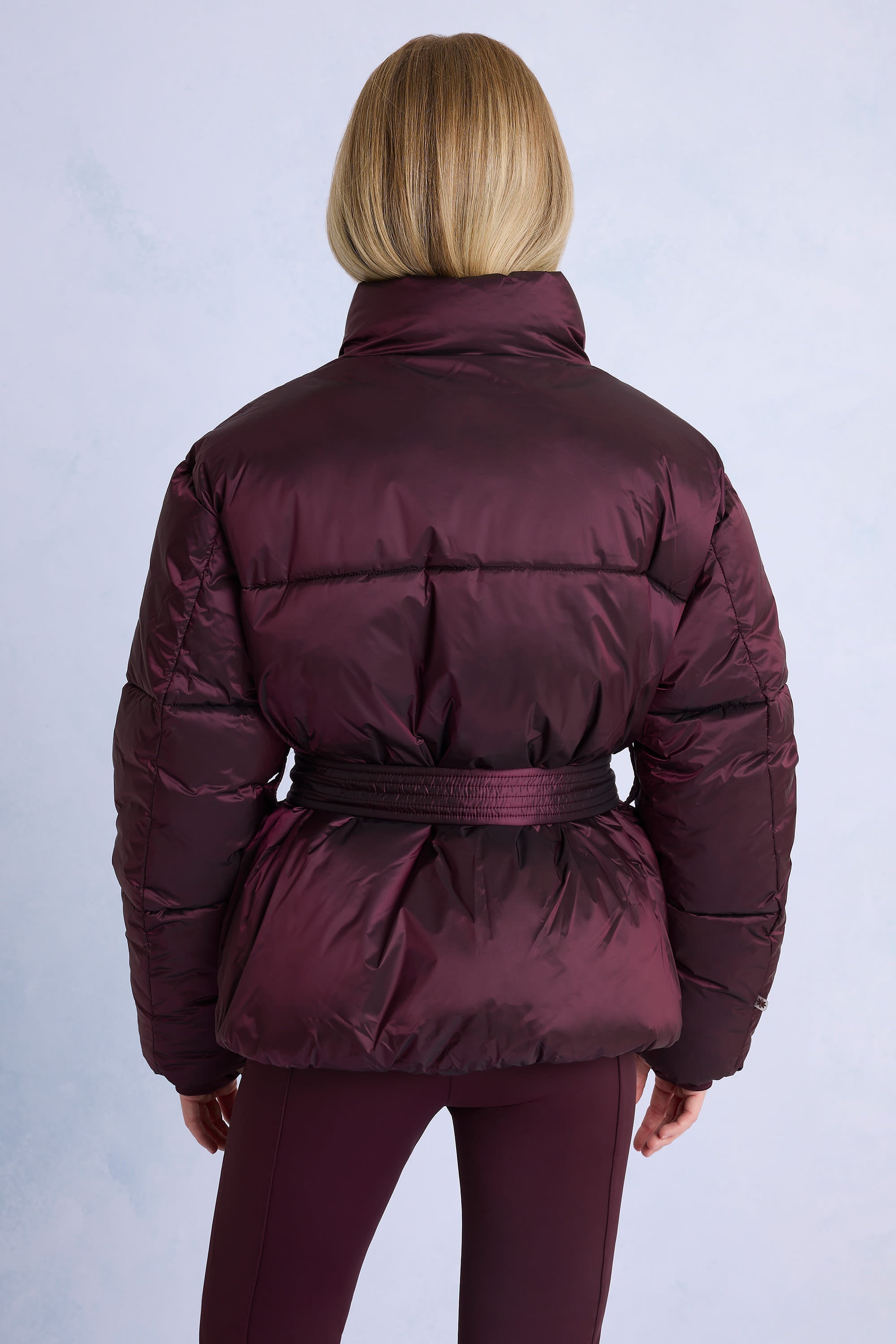 Waterproof Belted Oversized Ski Jacket in Burgundy