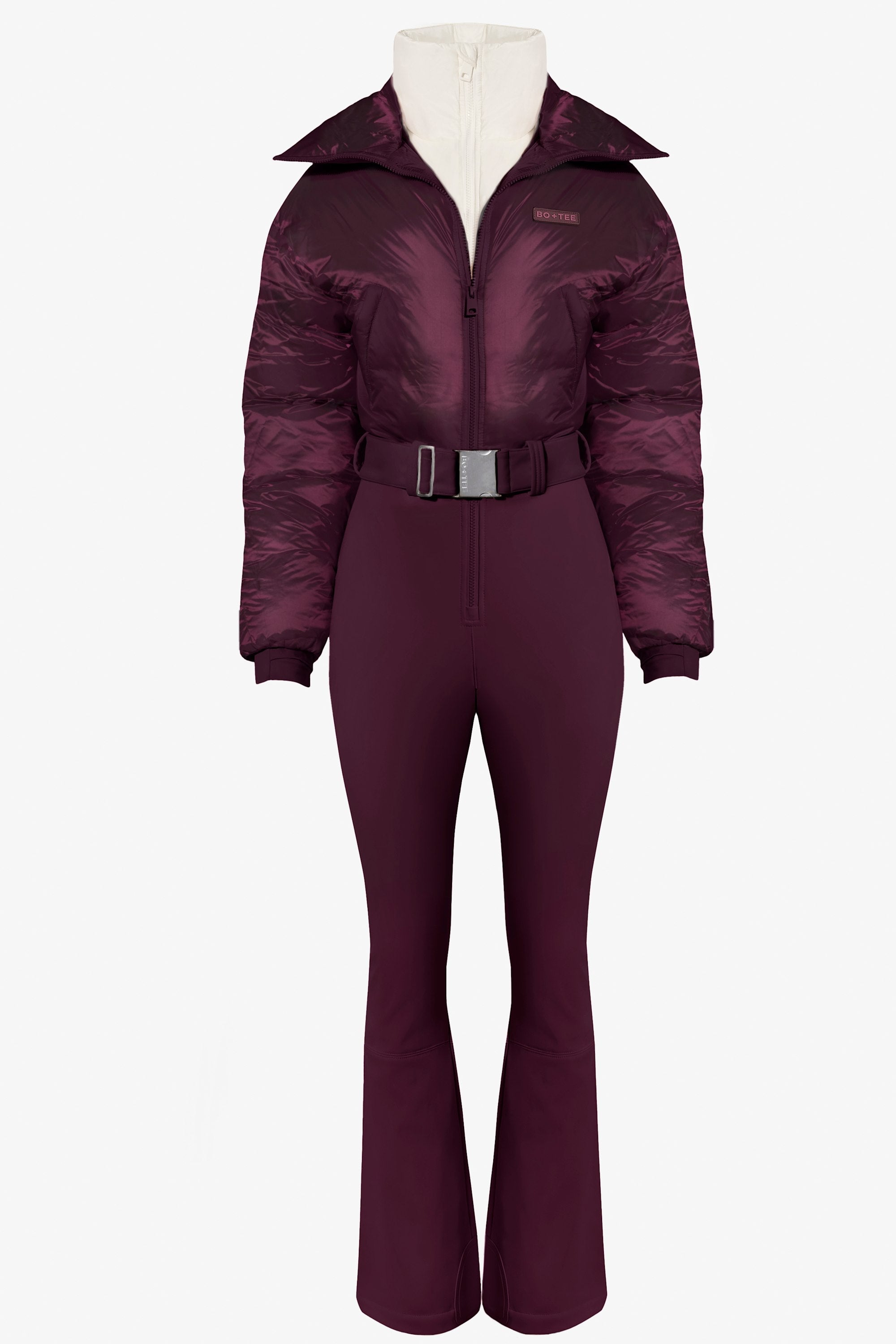 Waterproof Belted Layered Ski Suit in Burgundy