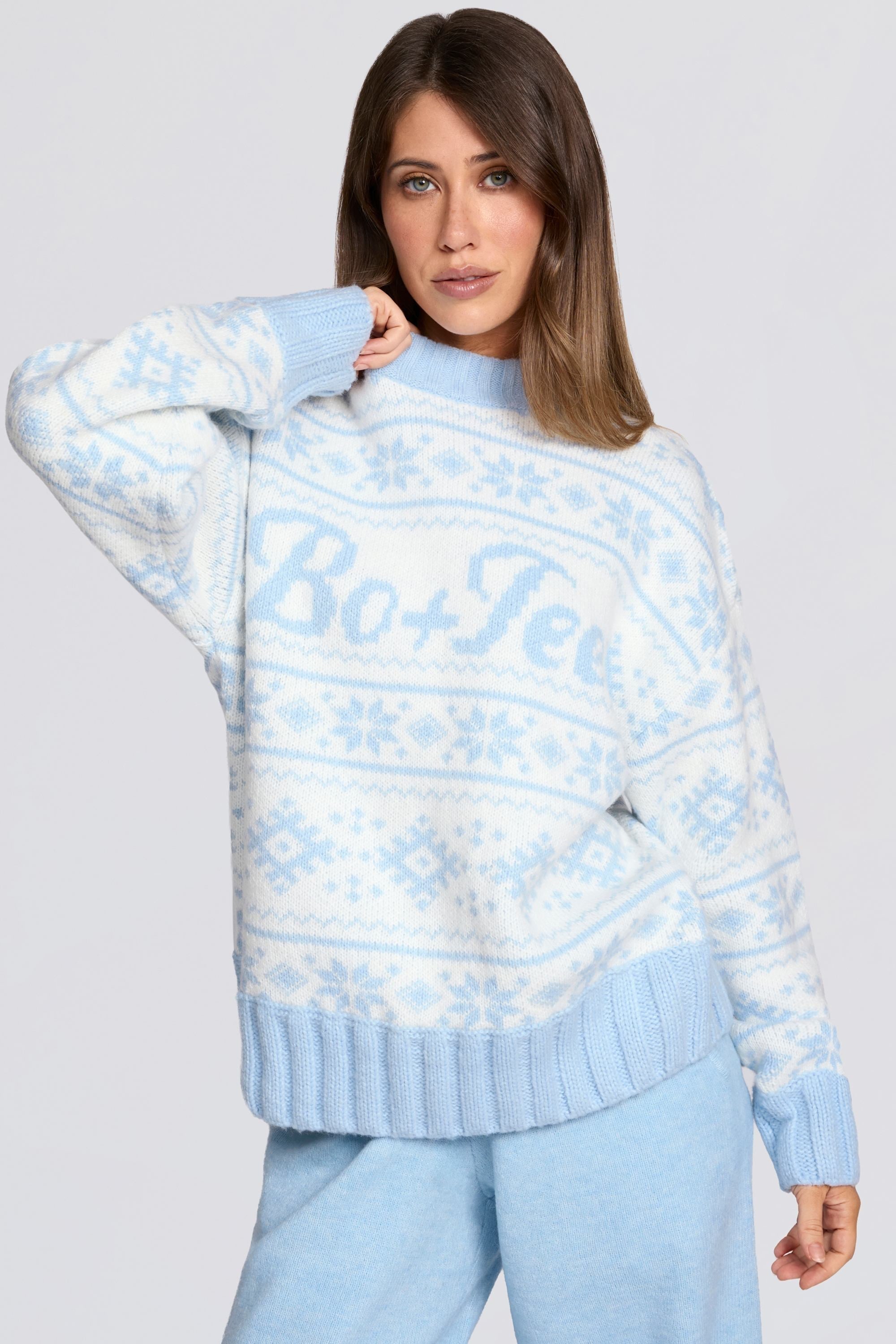 Jacquard-Knit Oversized Jumper in Powder Blue