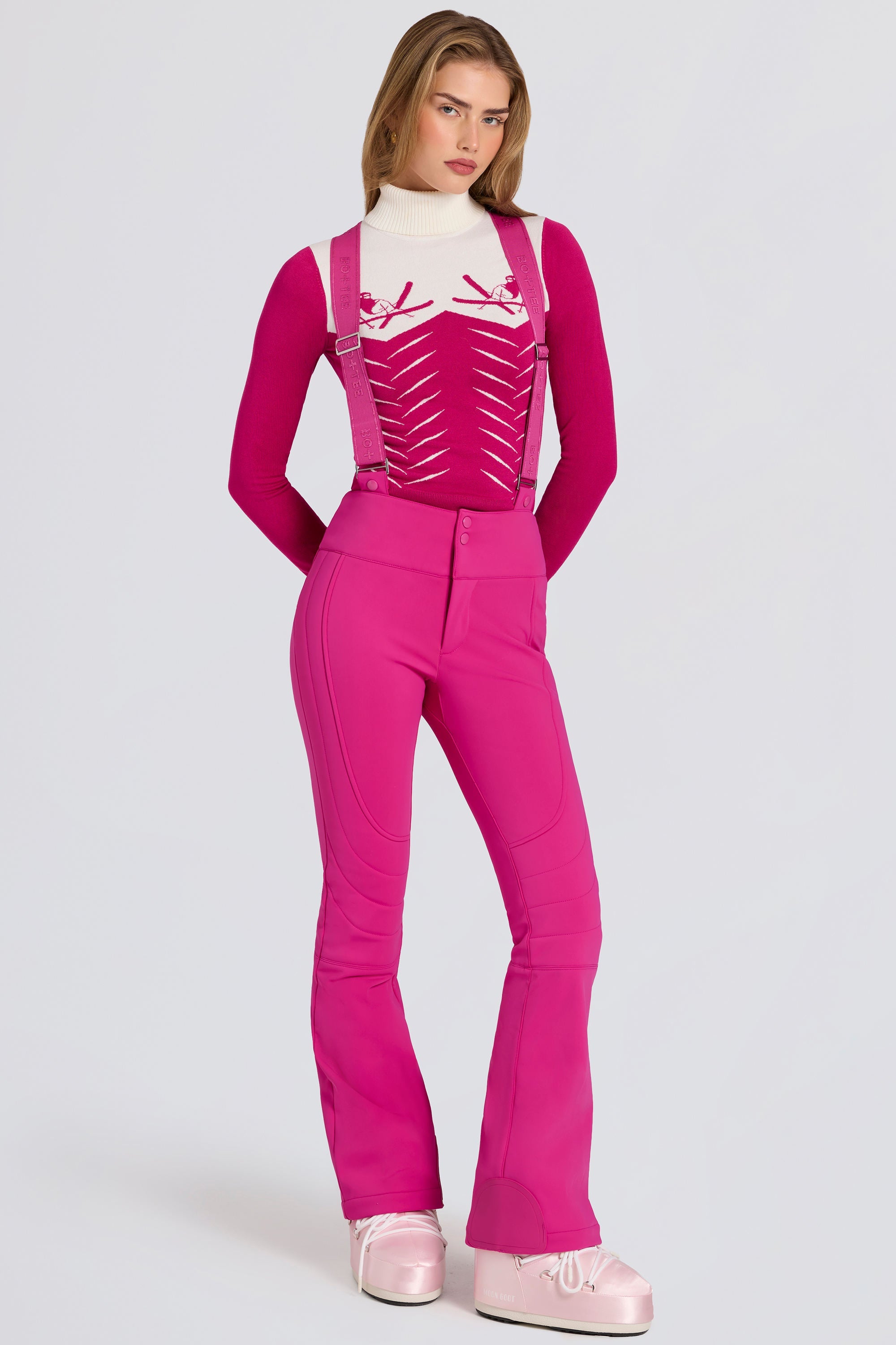 Knit Long-Sleeve Fitted Top in Magenta Pink