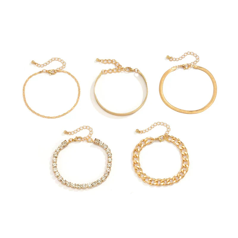 Gzixy | 5-Piece Layered Shiny Bracelets for Women – Versatile European Style Hand Jewelry