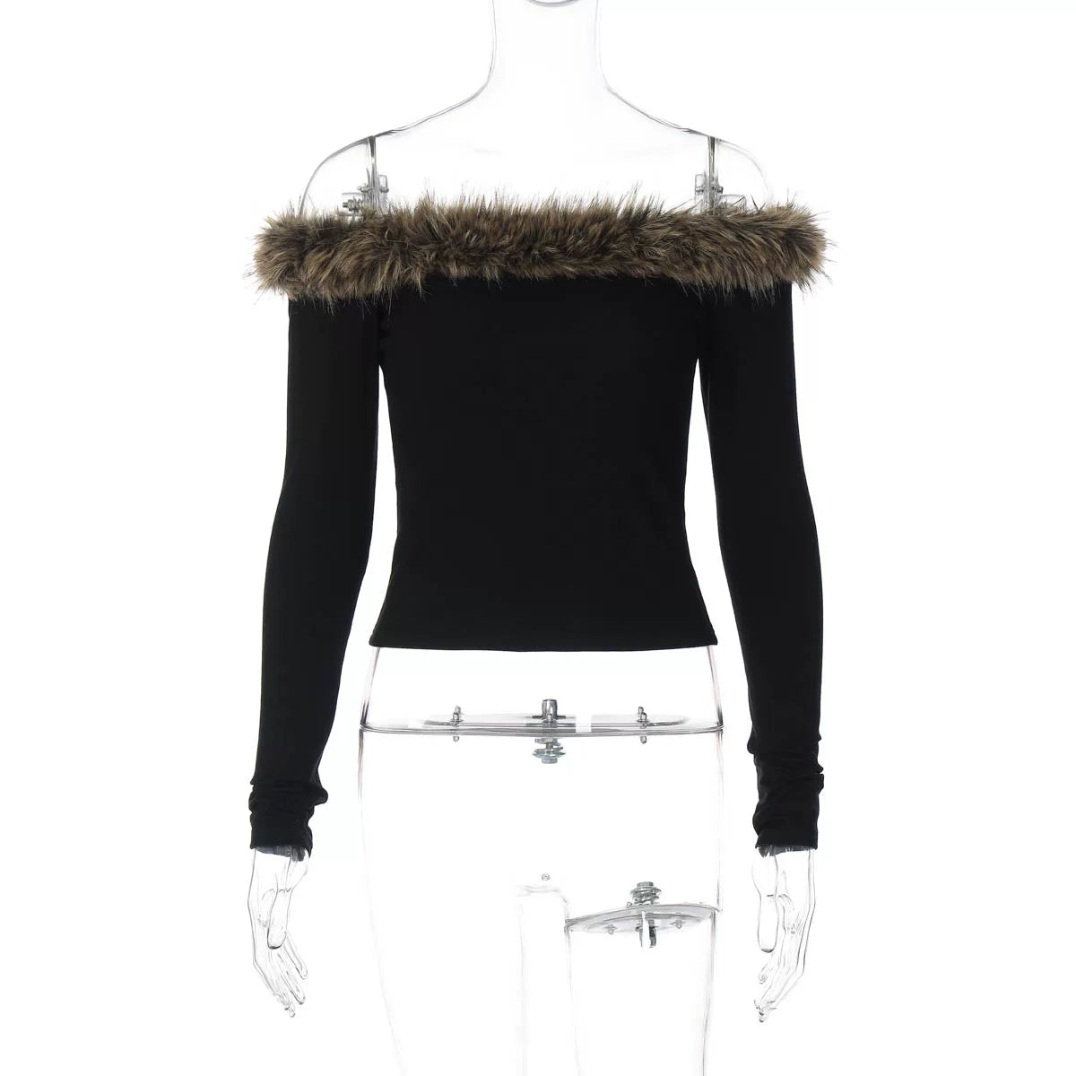 Nszdy | Autumn & Winter Hot Girl One-Shoulder Fur Collar Long-Sleeve Top with Leopard Print Hip Skirt