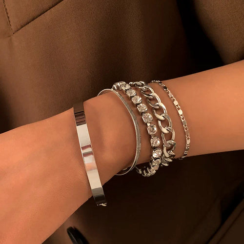 Gzixy | 5-Piece Layered Shiny Bracelets for Women – Versatile European Style Hand Jewelry