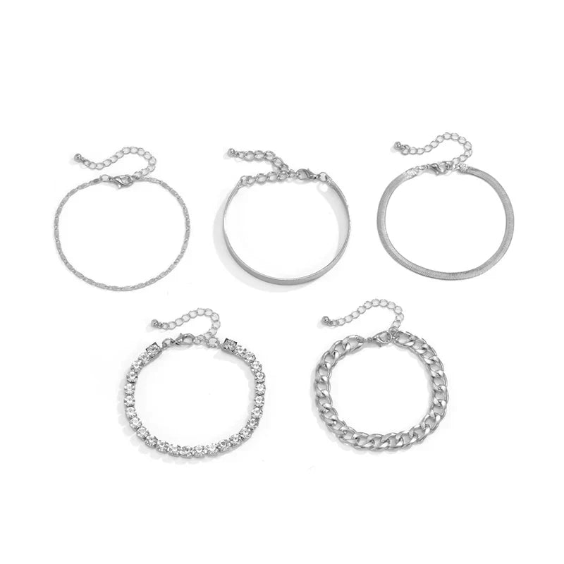 Gzixy | 5-Piece Layered Shiny Bracelets for Women – Versatile European Style Hand Jewelry