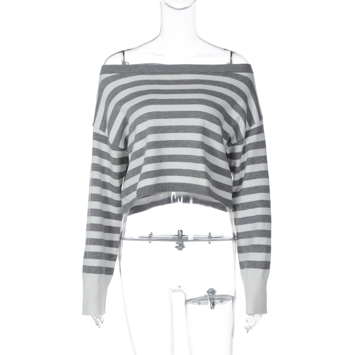 Nszdy | American Street Style One-Shoulder Sweater and Cuffed Shorts Striped Set for Women