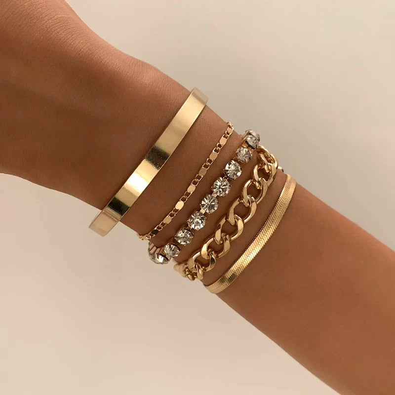 Gzixy | 5-Piece Layered Shiny Bracelets for Women – Versatile European Style Hand Jewelry