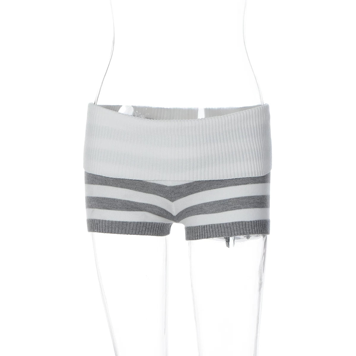 Nszdy | American Street Style One-Shoulder Sweater and Cuffed Shorts Striped Set for Women