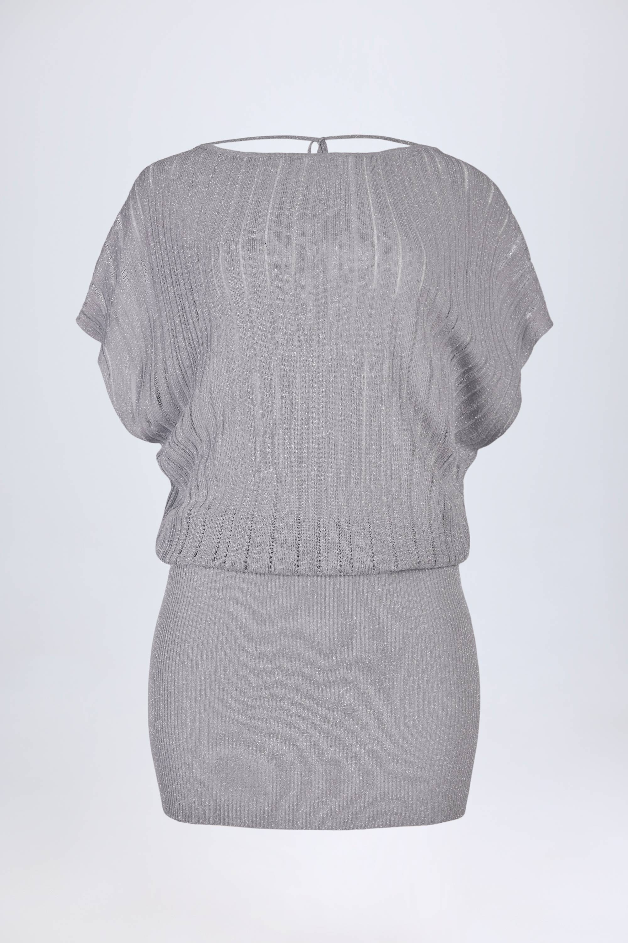 Backless Batwing Mini Dress in Silver