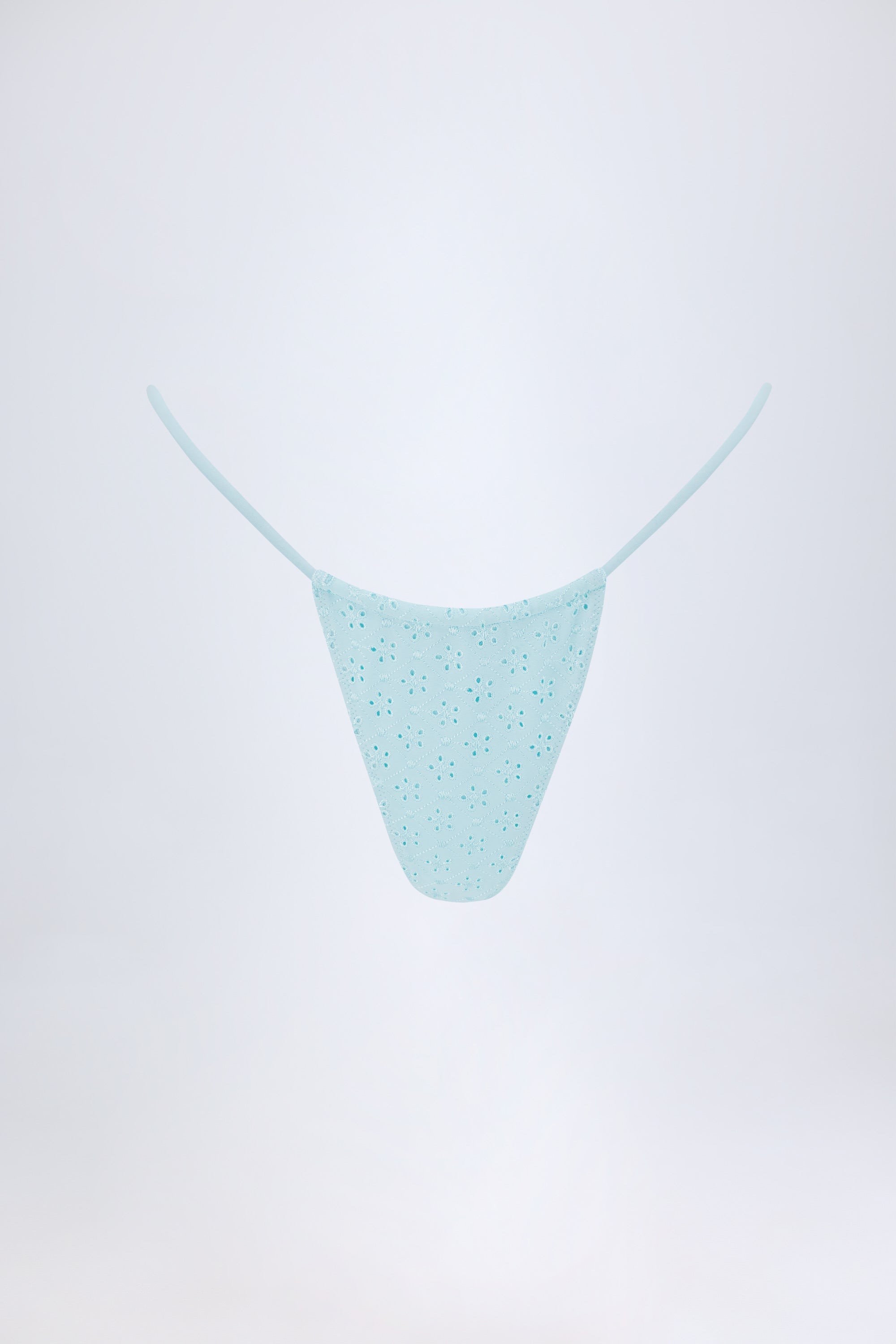 Broderie Anglaise Drawstring Bikini Bottoms in Powder Blue
