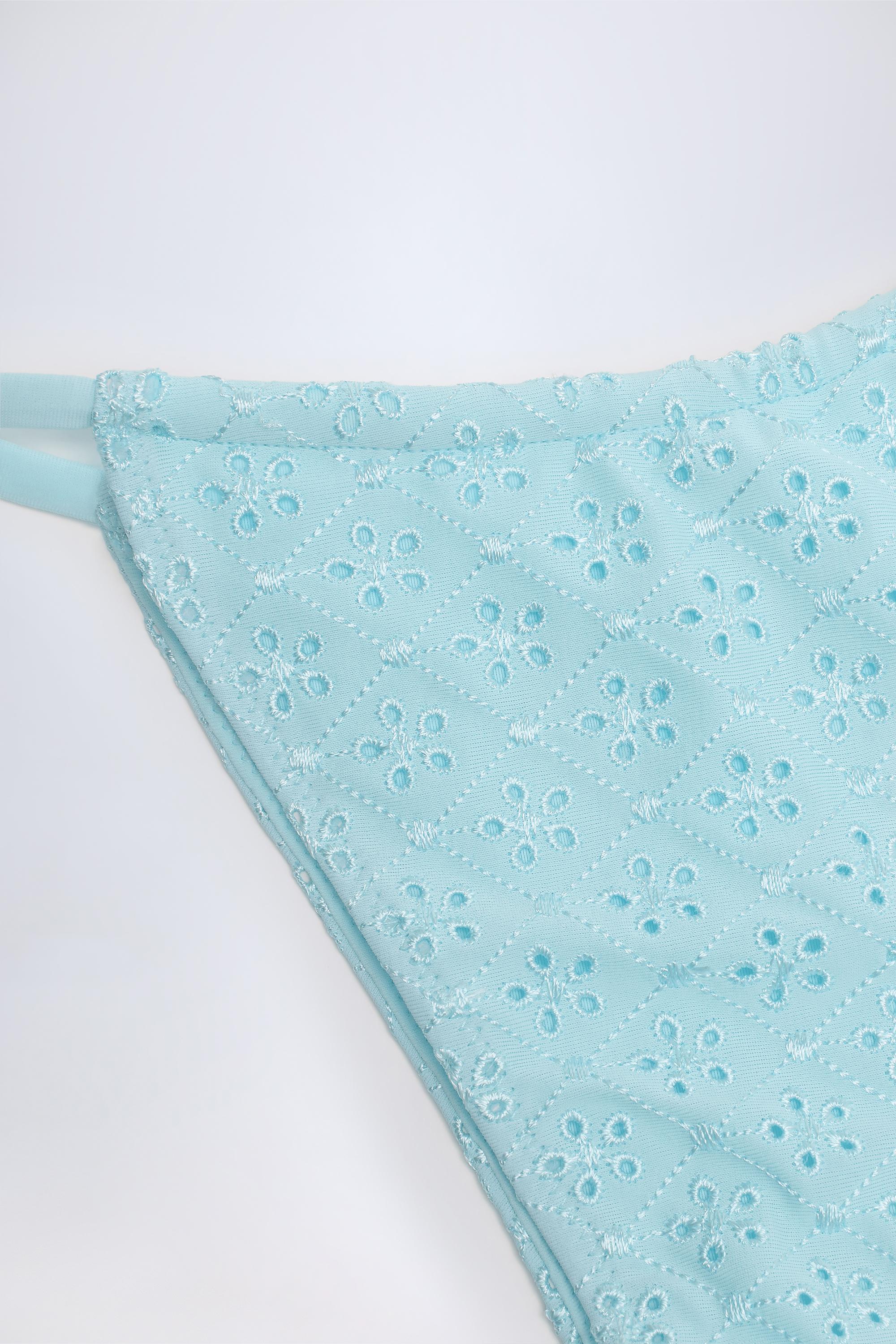 Broderie Anglaise Drawstring Bikini Bottoms in Powder Blue