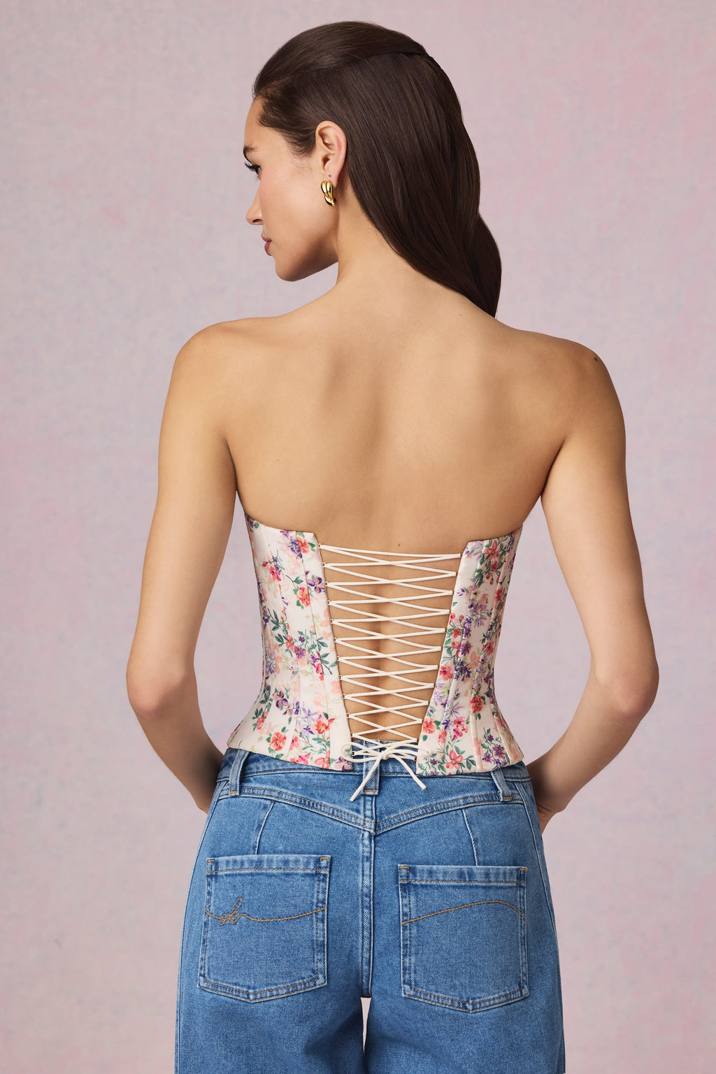 Lace-Up Corset Top in Primrose Floral Print