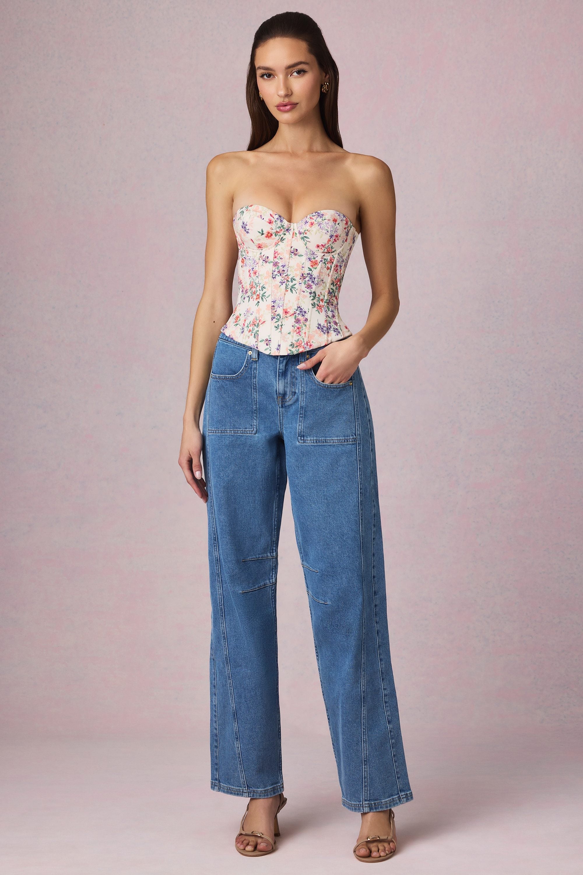 Lace-Up Corset Top in Primrose Floral Print