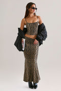 Modal Mid-Rise Fishtail Maxi Skirt in Leopard Print