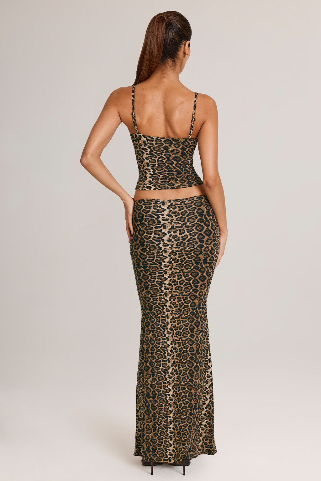 Modal Mid-Rise Fishtail Maxi Skirt in Leopard Print