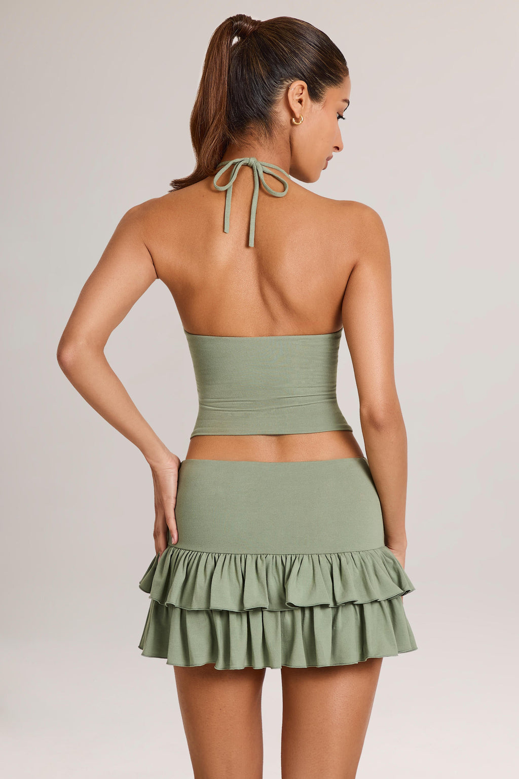 Modal Ruffle Mid-Rise Mini Skort in Sage Green