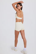 Four-Way Stretch High-Waist Mini Shorts in Cream
