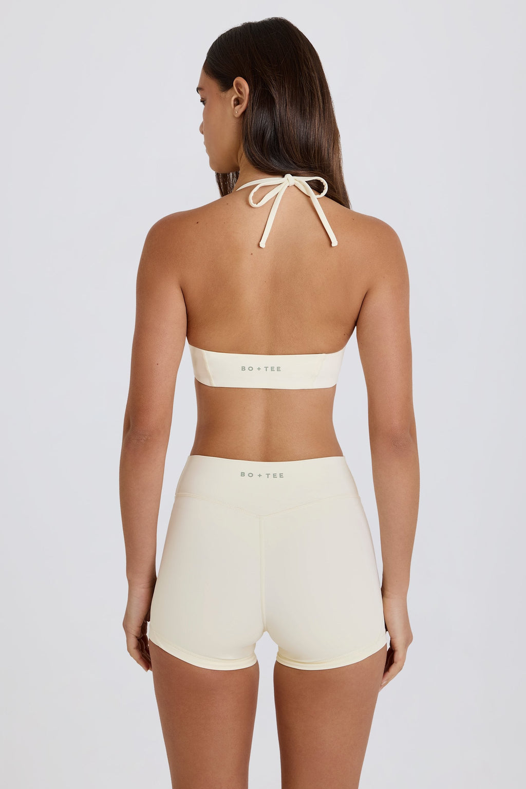 Four-Way Stretch High-Waist Mini Shorts in Cream