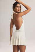 Modal Halterneck A-Line Mini Dress in White