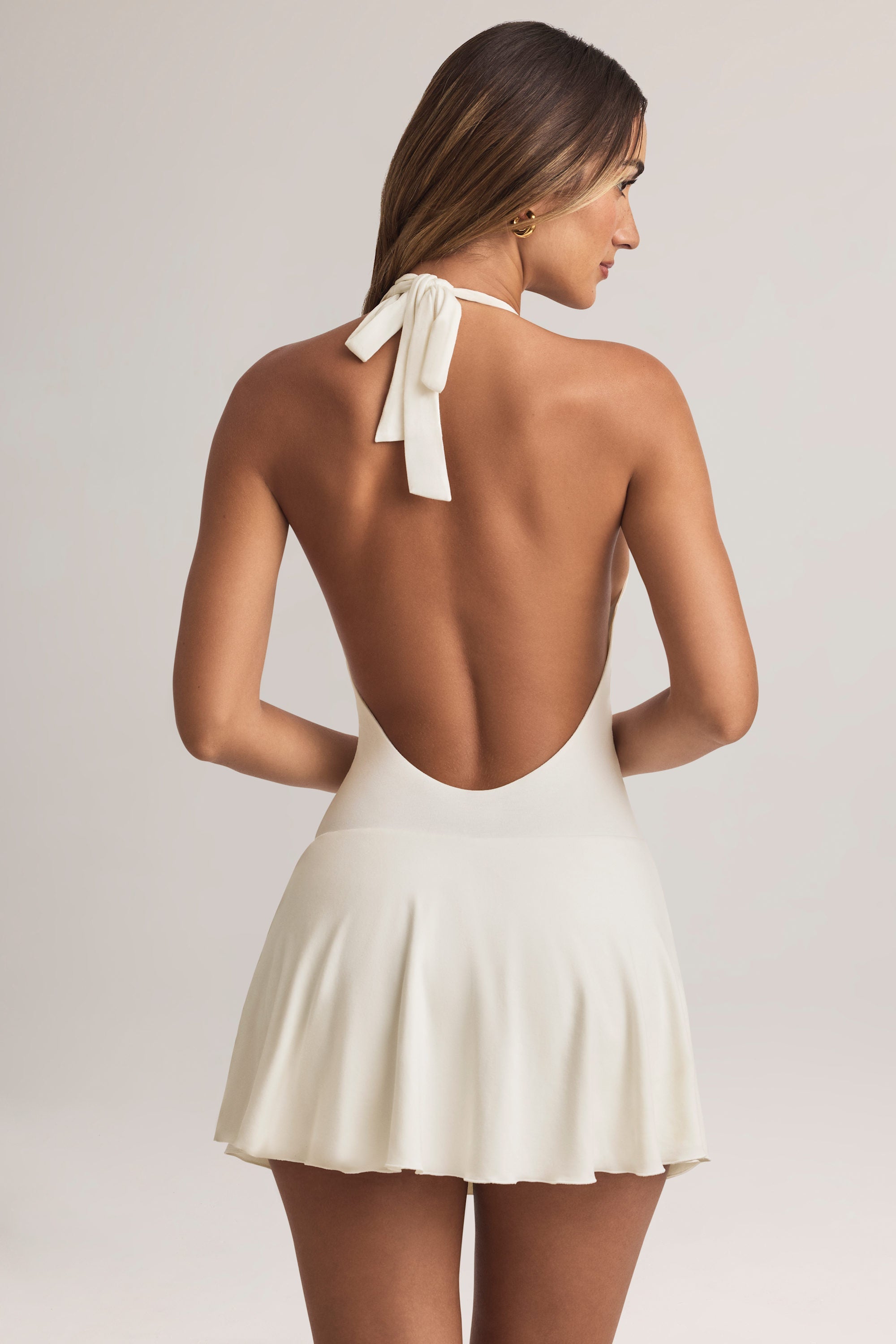 Modal Halterneck A-Line Mini Dress in White