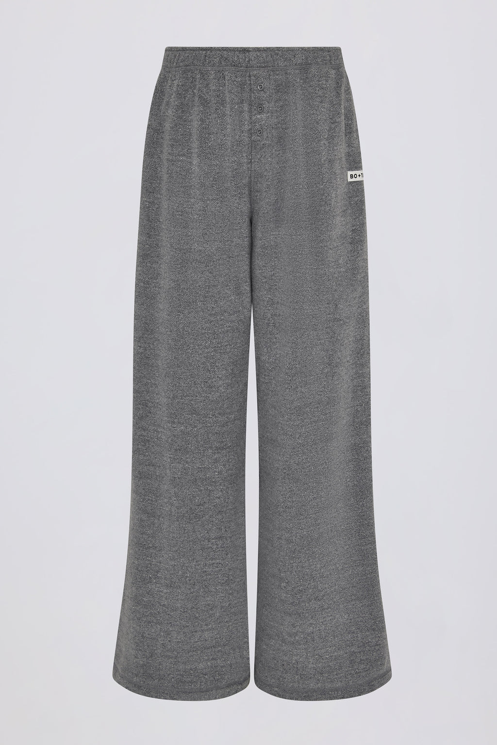 Textured Cotton Button Low-Rise Wide-Leg Joggers in Dark Grey