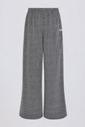 Textured Cotton Button Low-Rise Wide-Leg Joggers in Dark Grey