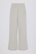 Textured Cotton Button Low-Rise Wide-Leg Joggers in Light Grey