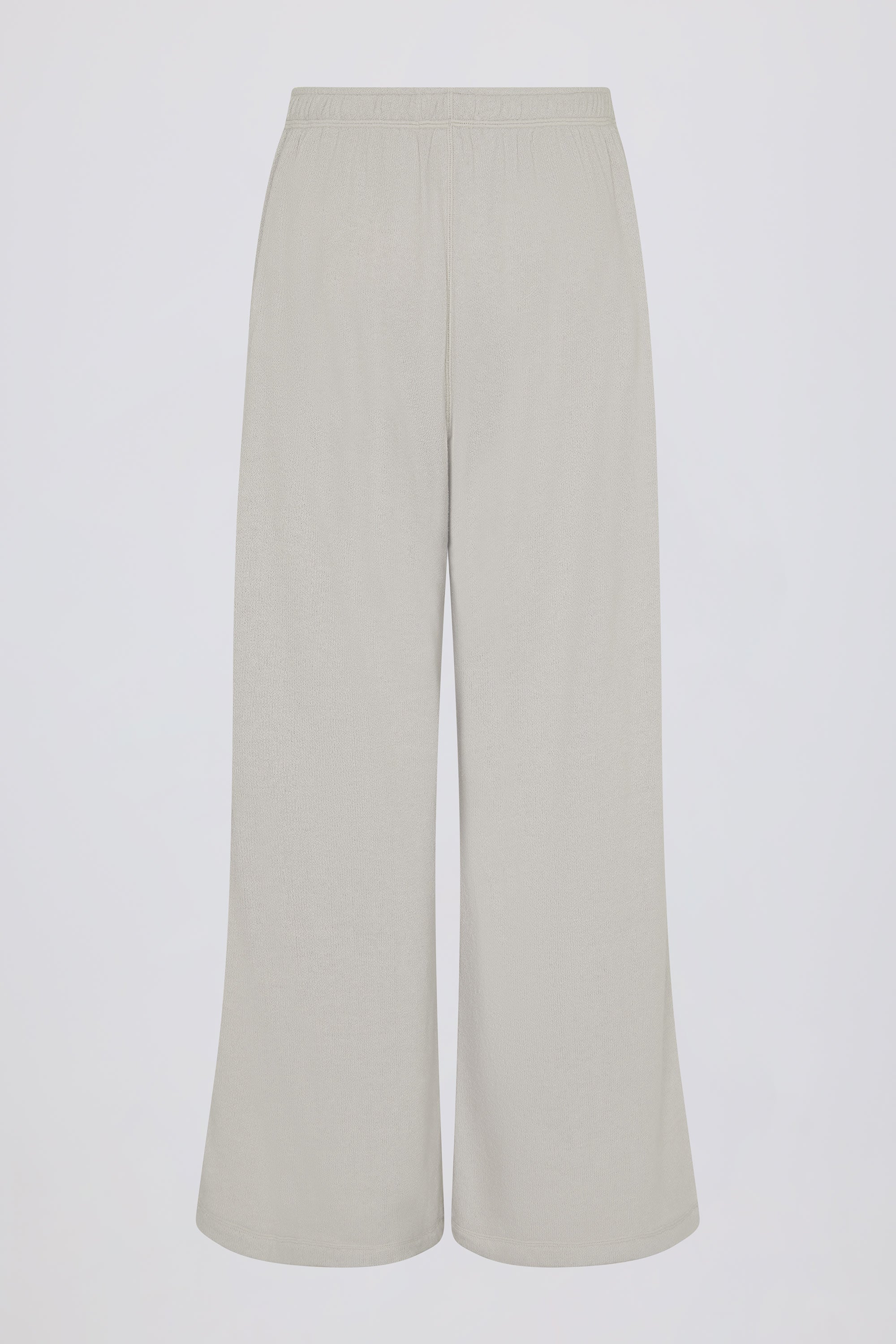 Textured Cotton Button Low-Rise Wide-Leg Joggers in Light Grey