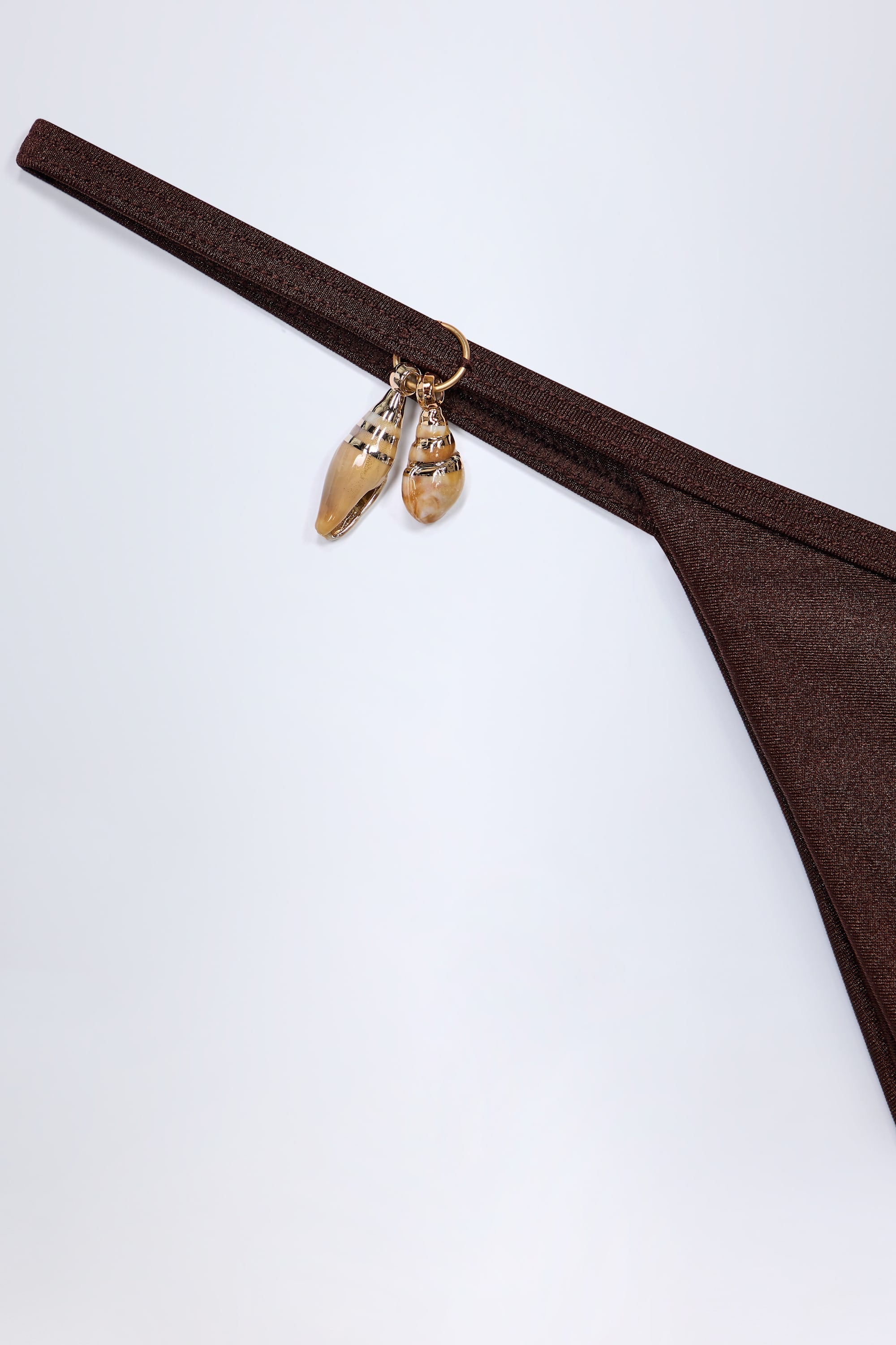 Charm-Detail Thong Bikini Bottoms in Dark Chocolate