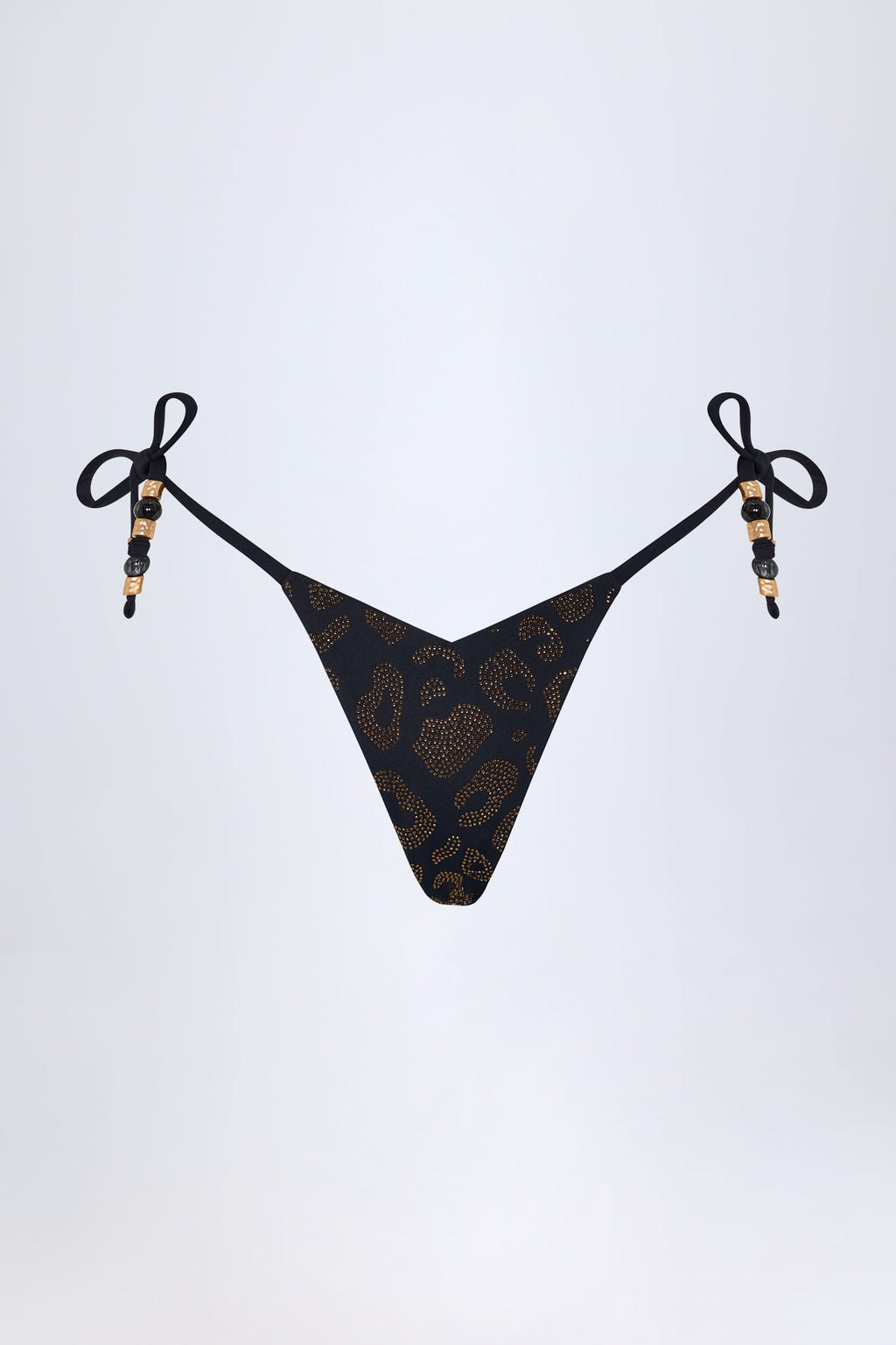 Charm-Detail Thong Bikini Bottoms in Black
