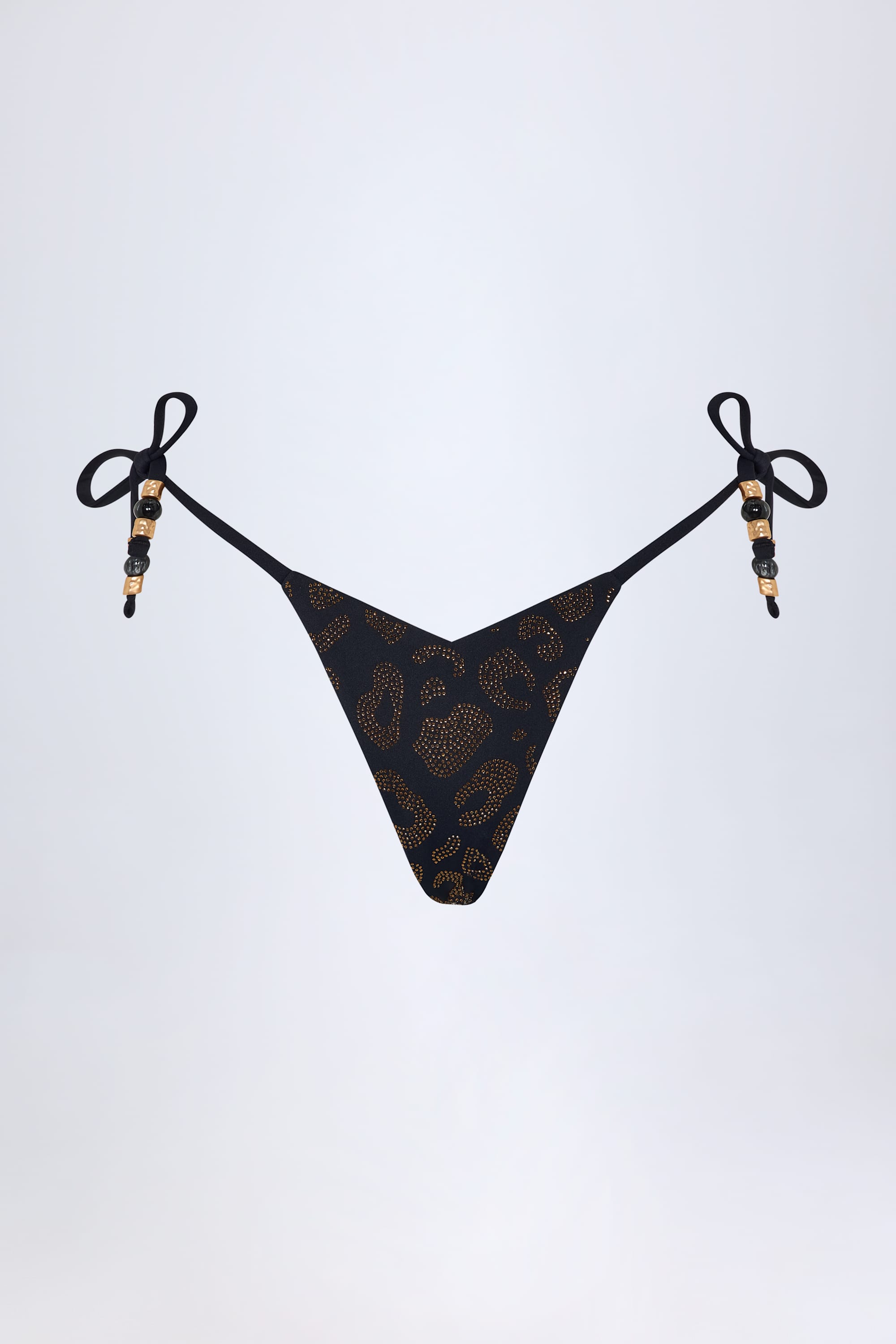 Charm-Detail Thong Bikini Bottoms in Black