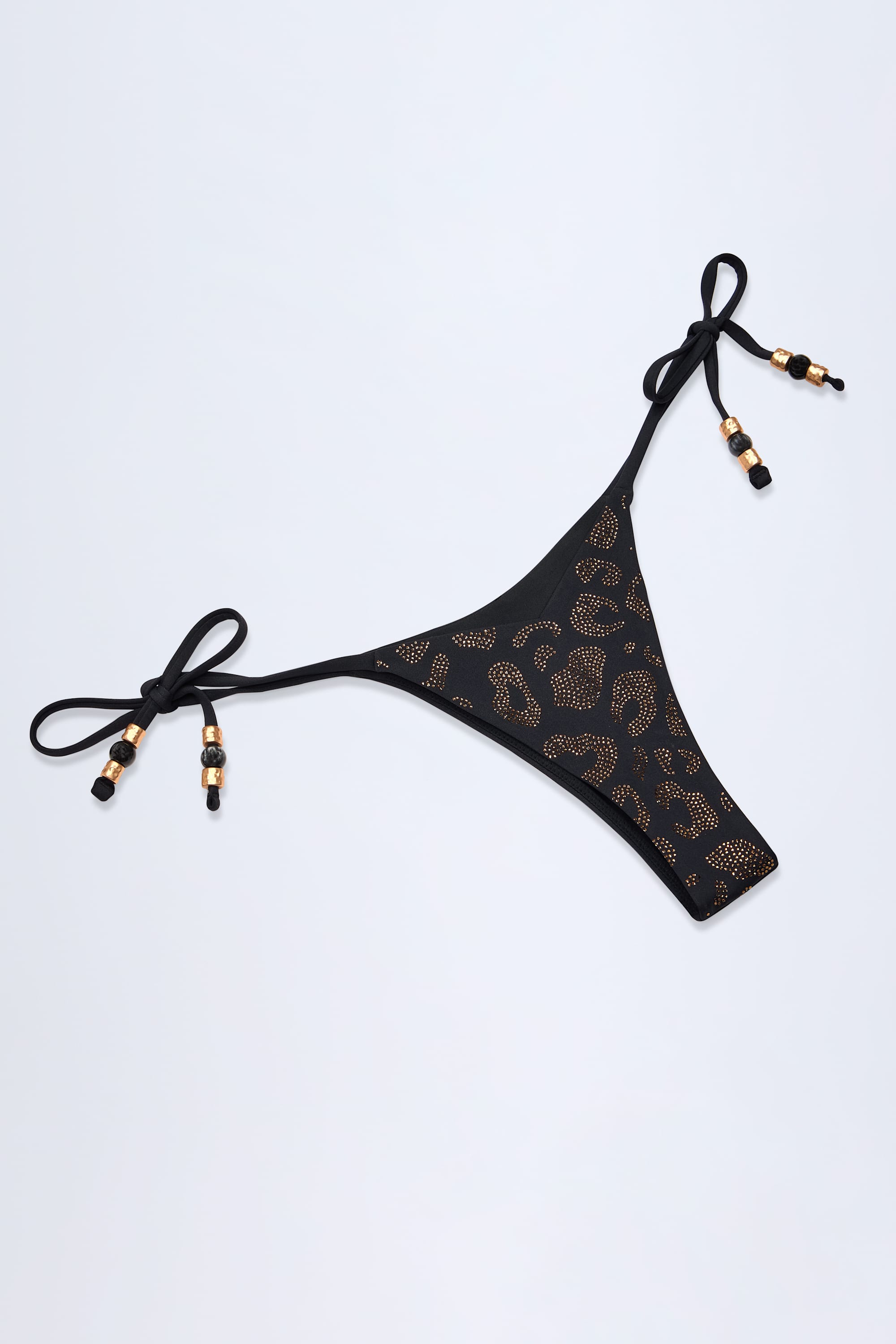 Charm-Detail Thong Bikini Bottoms in Black