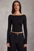 Modal Boat-Neck Long-Sleeve Top in Black