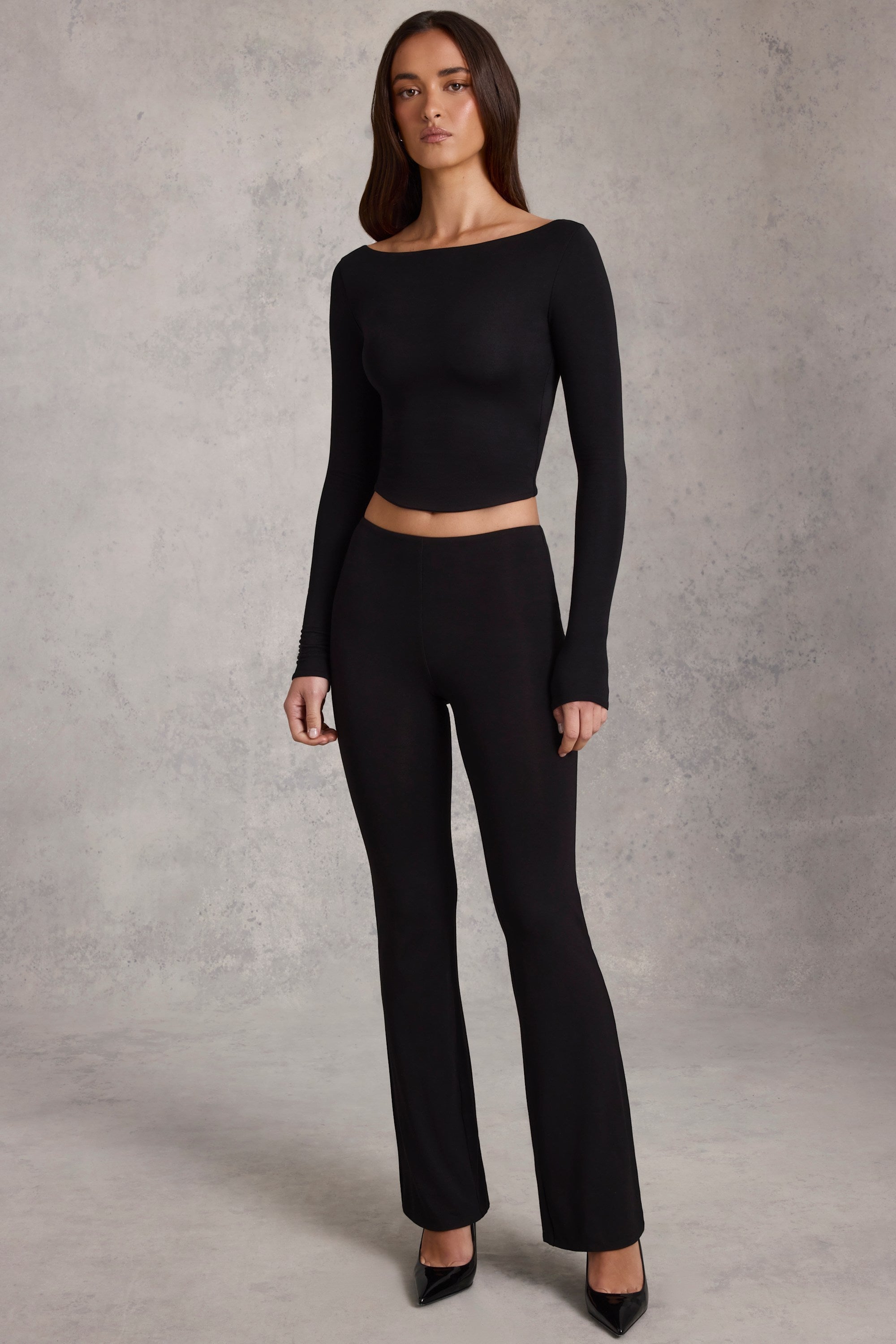 Modal Boat-Neck Long-Sleeve Top in Black