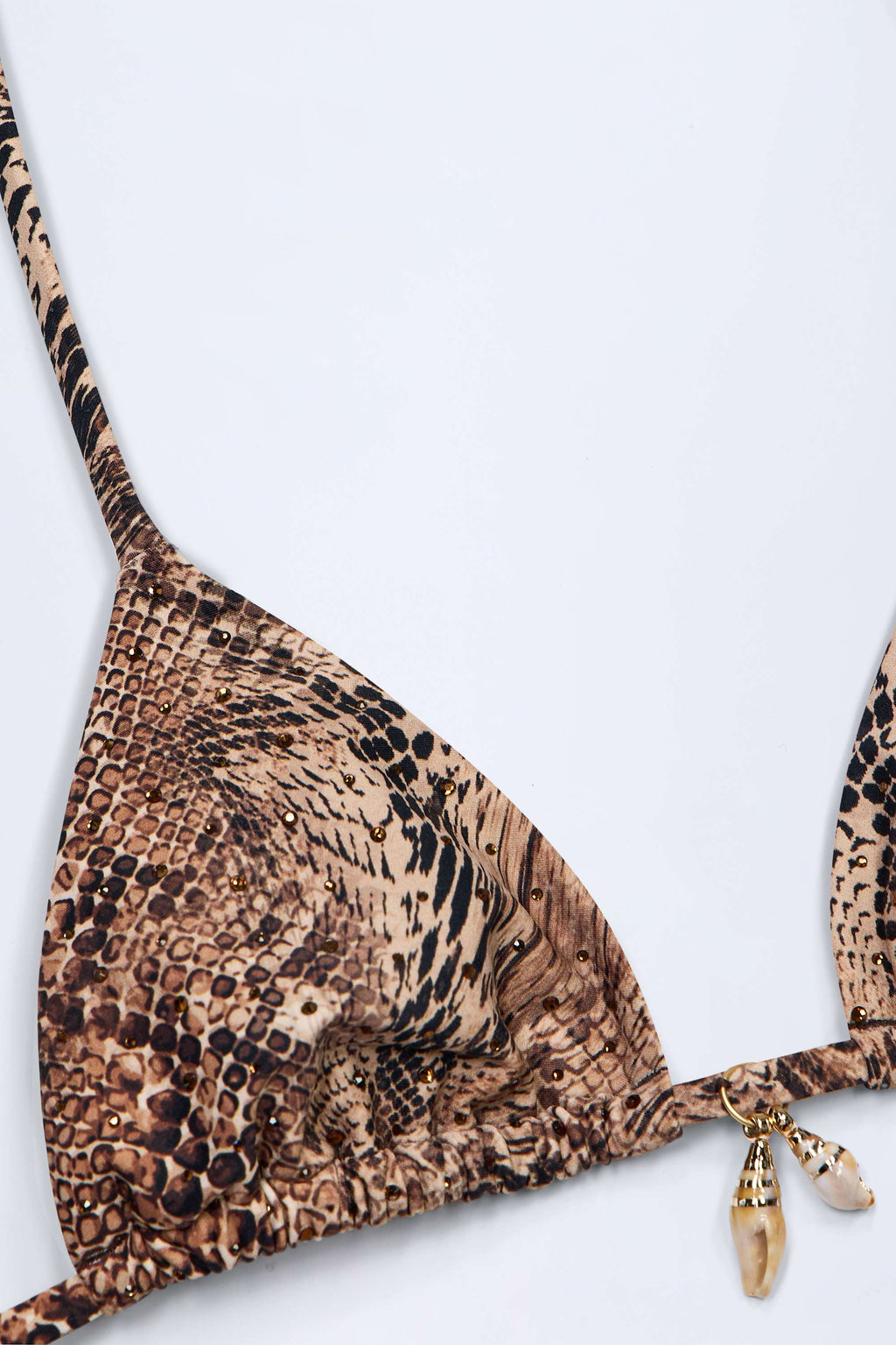 Charm-Detail Triangle Bikini Top in Snake Print