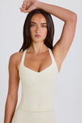 Four-Way Stretch Crossback Longline Tank Top in Cream