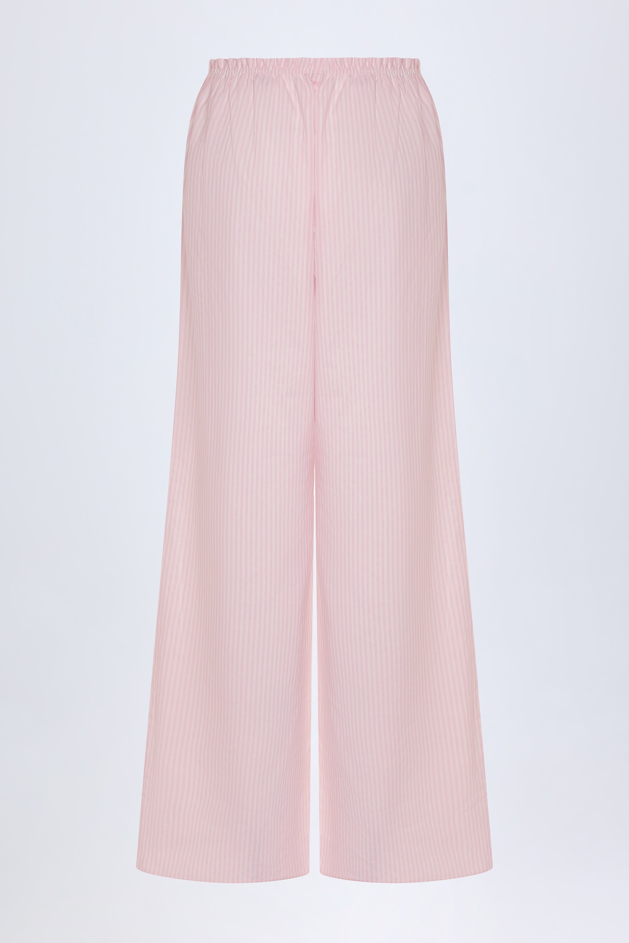 Wide-Leg Cotton-Poplin Trousers in Pink White Stripe